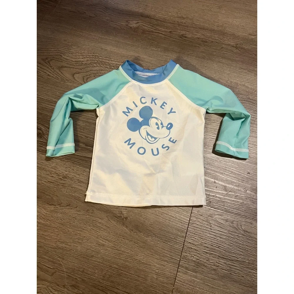Disney Baby Mickey Mouse Rash Guard Blue Mint Green Swim Shirt 9M